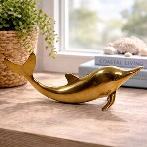 Vintage Brass Dolphin Figurine Sculpture 9" Long Elegant Coastal Nautical Decor